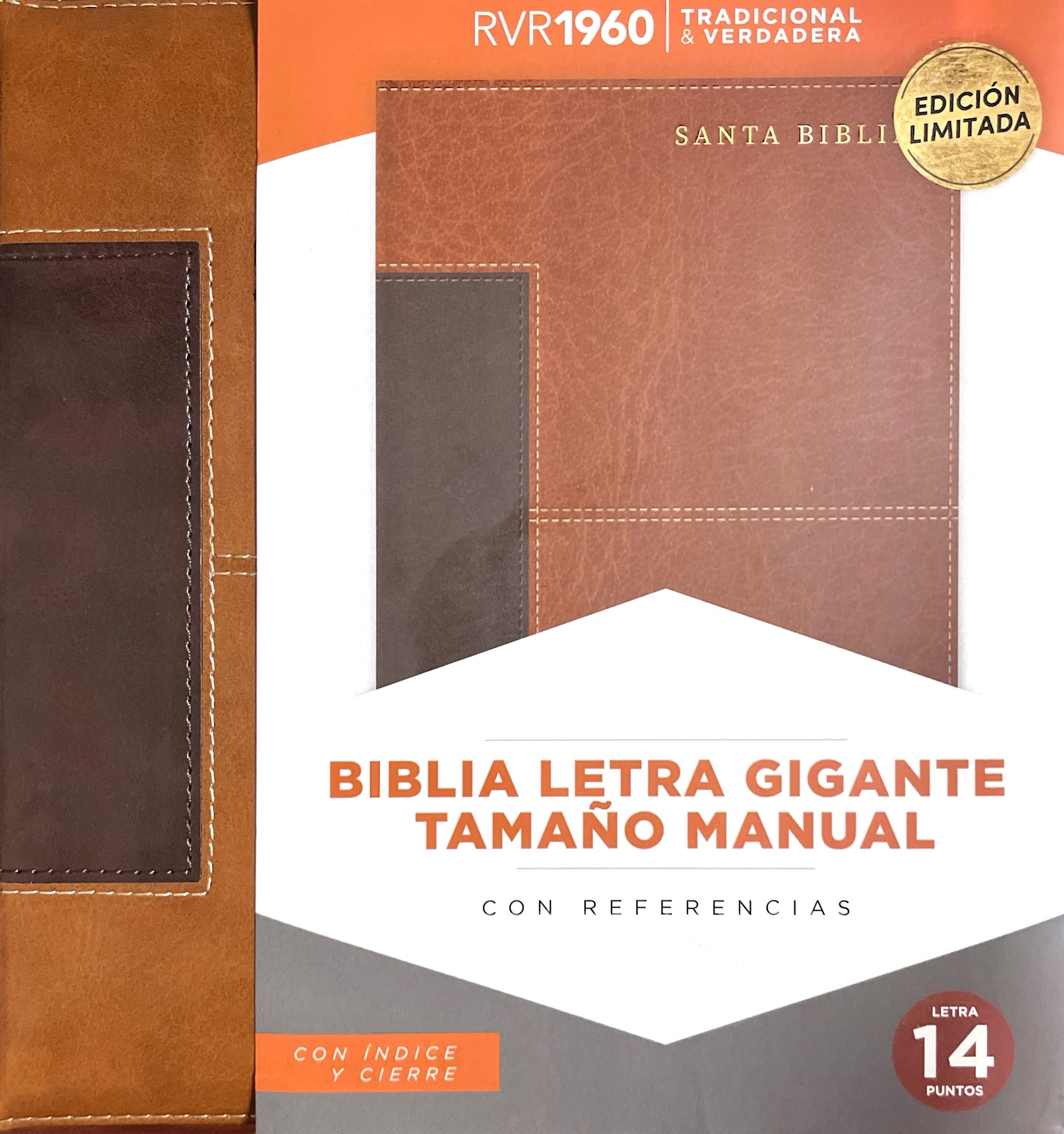 BIBLIA TAMAÑO MANUAL, LETRA GIGANTE, EDICIÓN LIMITADA CON CIERRE E ÍNDICE (14 PUNTOS) CAOBA/MARRON SIMIL PIEL