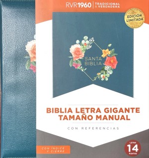 BIBLIA TAMAÑO MANUAL, LETRA GIGANTE, EDICIÓN LIMITADA CON CIERRE E ÍNDICE (14 PUNTOS) TURQUESA SIMIL PIEL